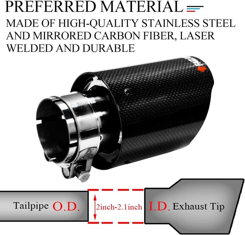 FAIZJUNBEN Roasted Blue Carbon Fiber Car Exhaust Tip 2.1 inch Inlet 3.5 Inch Outlet Exhaust Muffler Tip Carbon Fiber Exhaust Pipe for 2-2.1 Inch Exhaust Pipe - Image 4